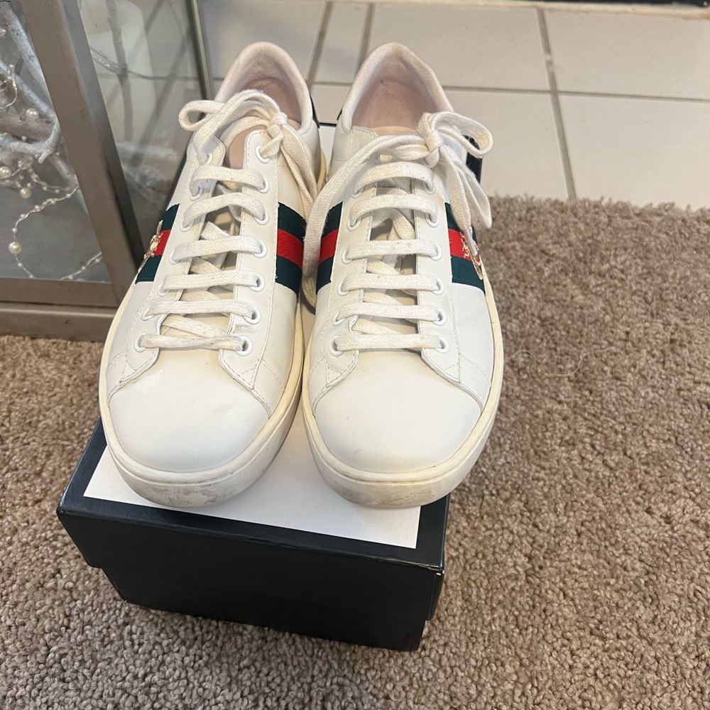 White Sneakers with Red and Green Stripes